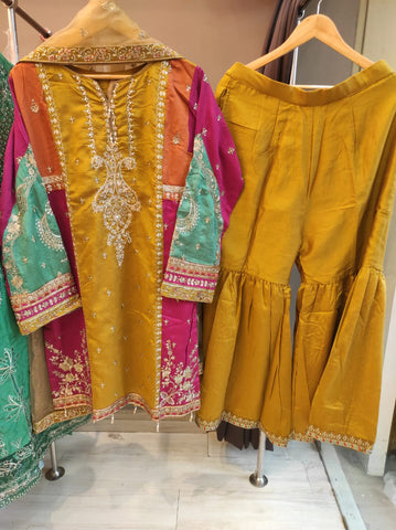 Cotton Silk Garara Set-Mustard