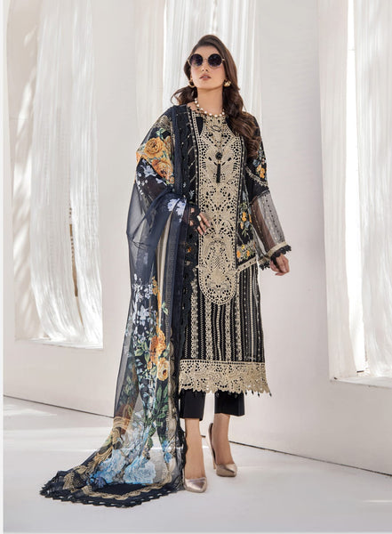 ZA Clothing Embroidered Semi Stitched Lawn | Black | Vol 01