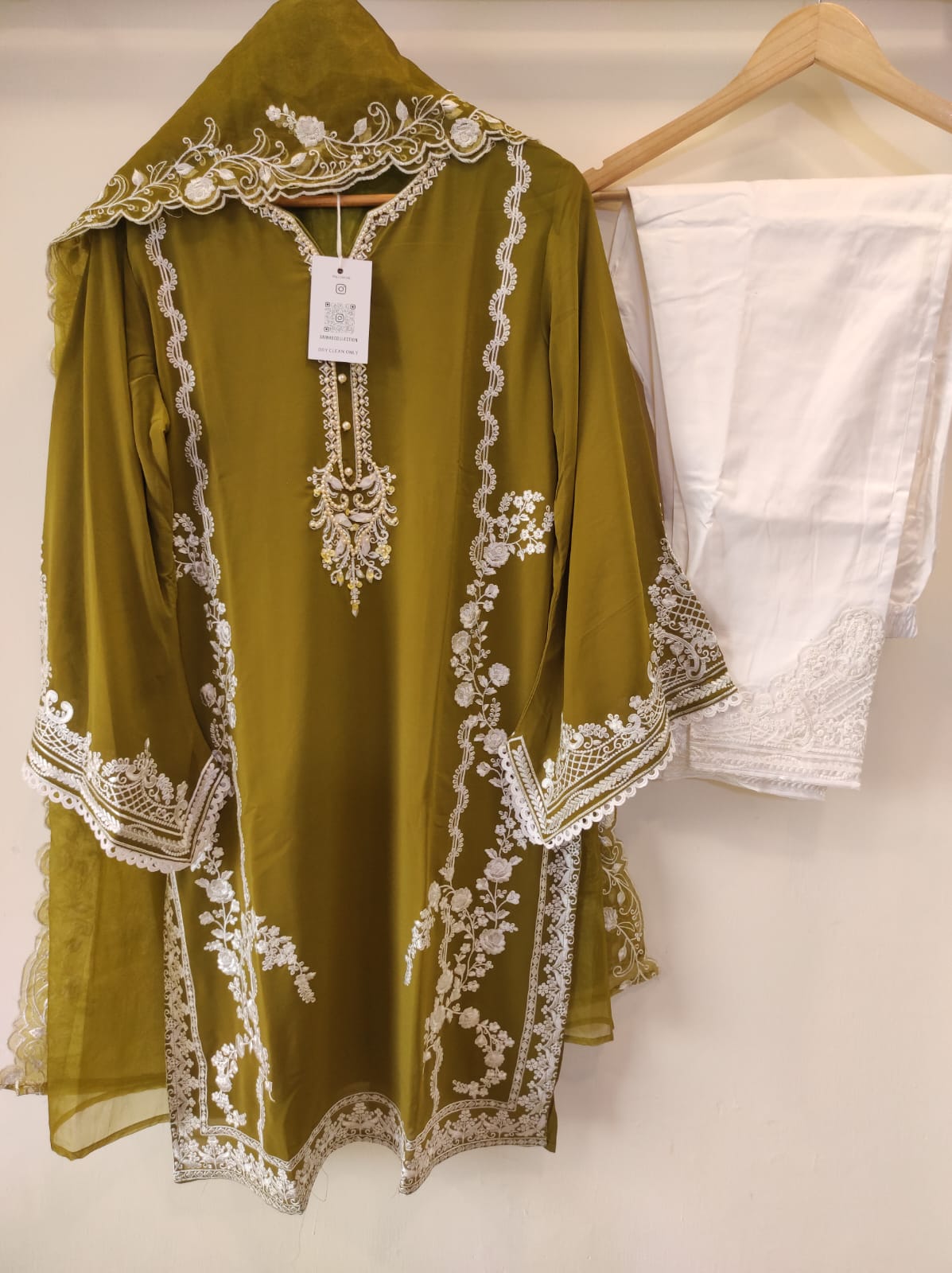 Georgette Embroidered Tunic With Designer Sleeves-Lime Green