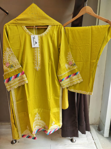 Lime Yellow Embroidered Suit