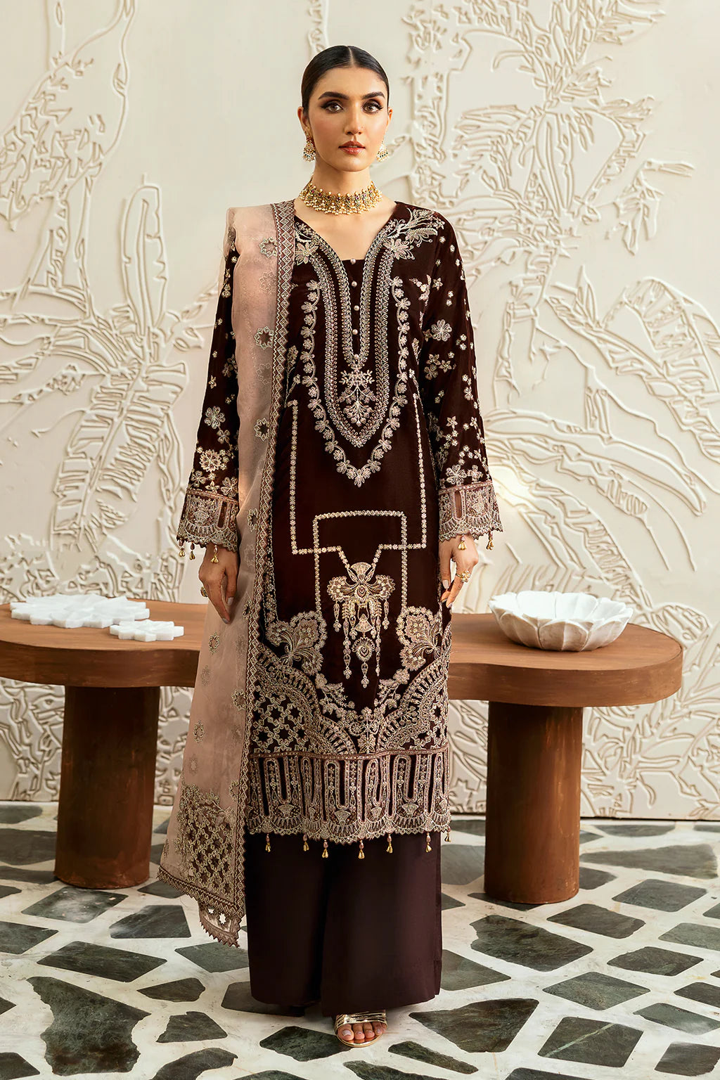 Embroidered Velvet V-606