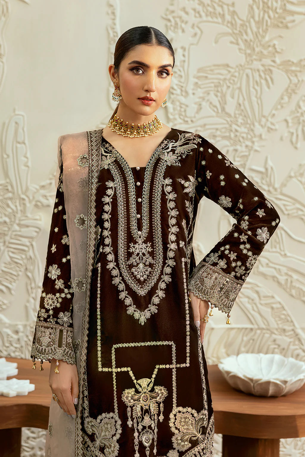 Embroidered Velvet V-606