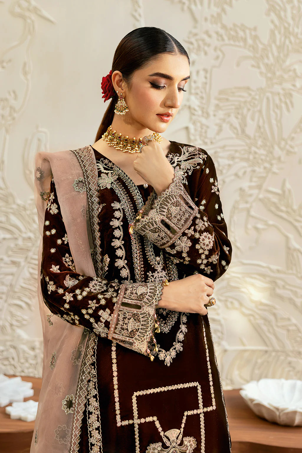 Embroidered Velvet V-606