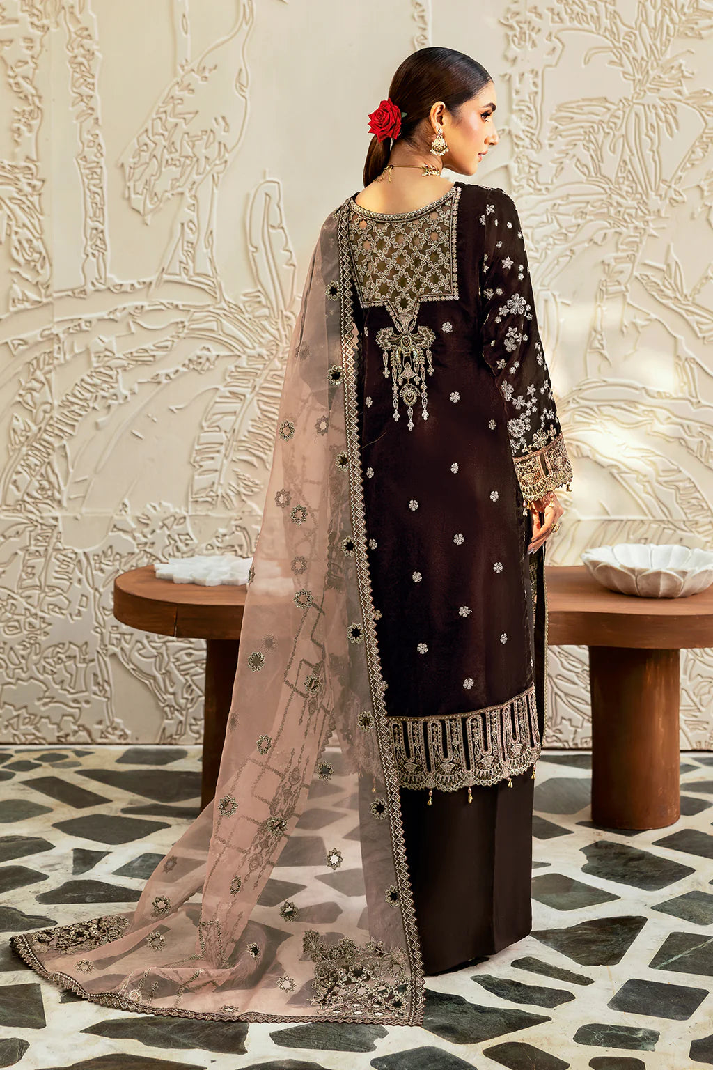 Embroidered Velvet V-606