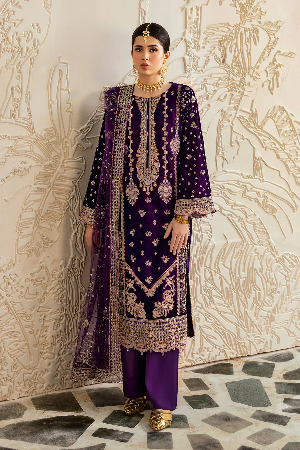 Embroidered Velvet V-602