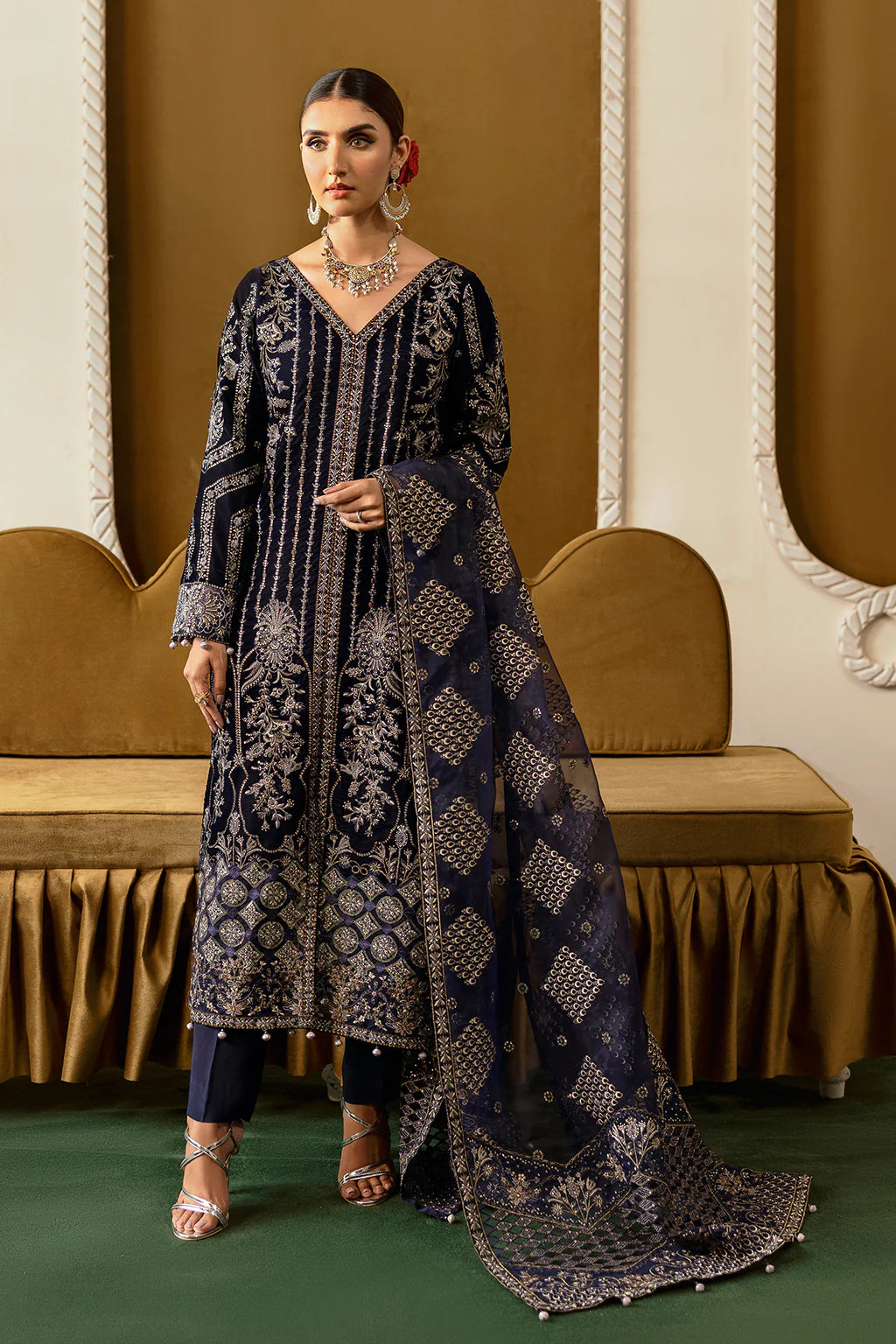 Embroidered Velvet V-608