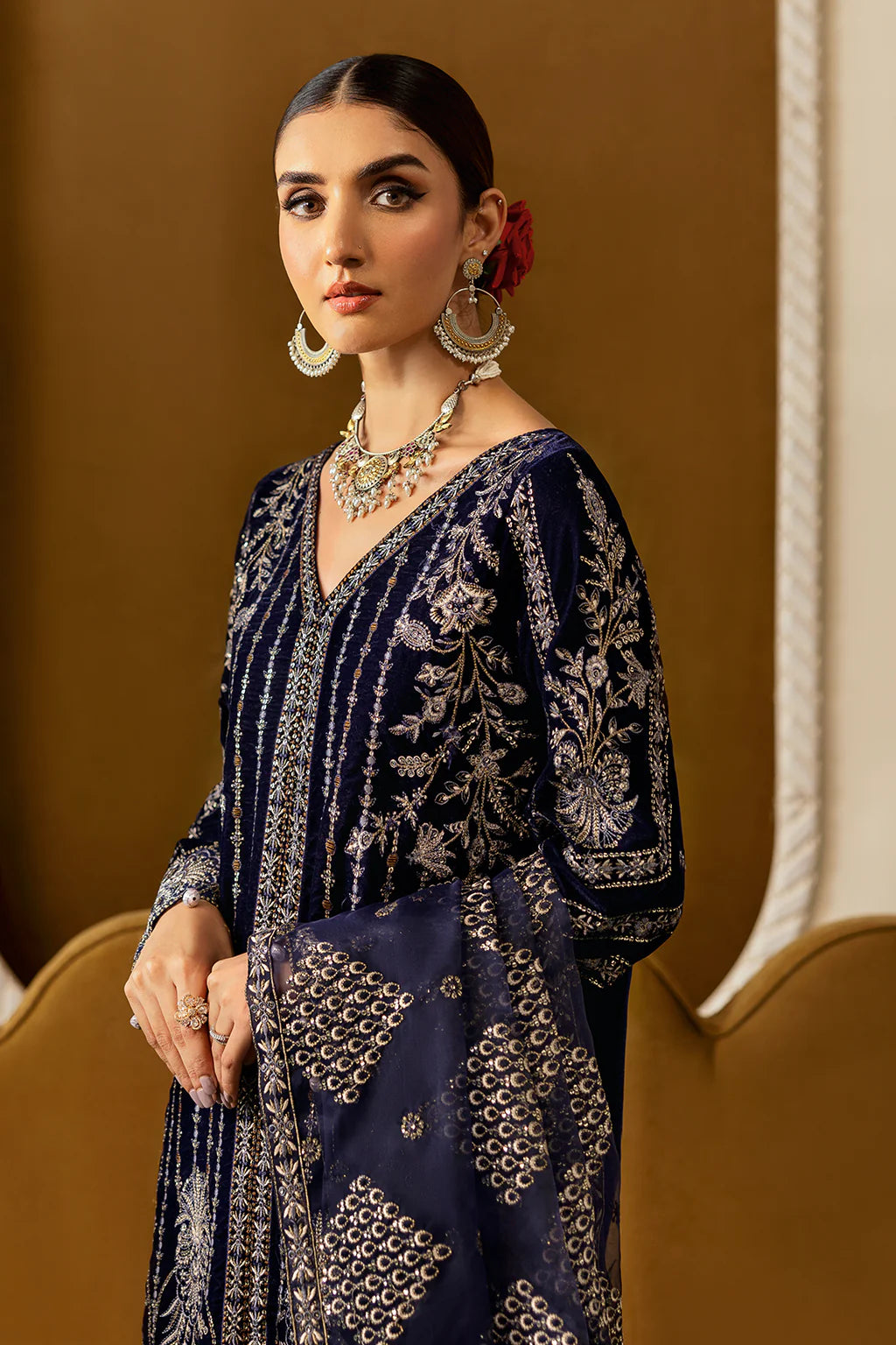 Embroidered Velvet V-608