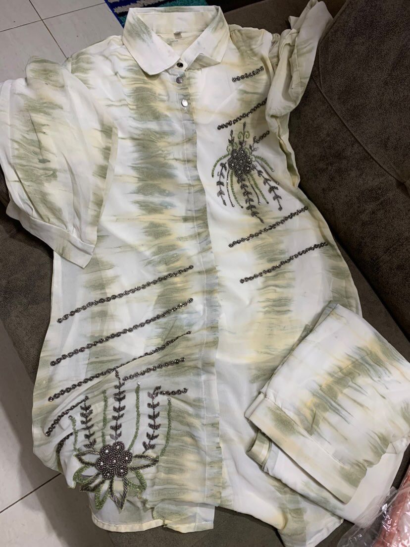 White-green Tie-Dye Tunic Set