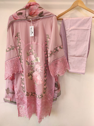 Georgette Embroidered Tunic-Peach
