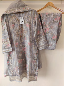 Floral printed organza set - Ice Blue