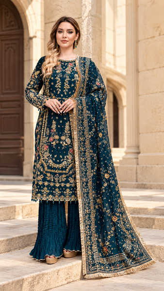 Teal Majestic Chiffon Plazzo Set