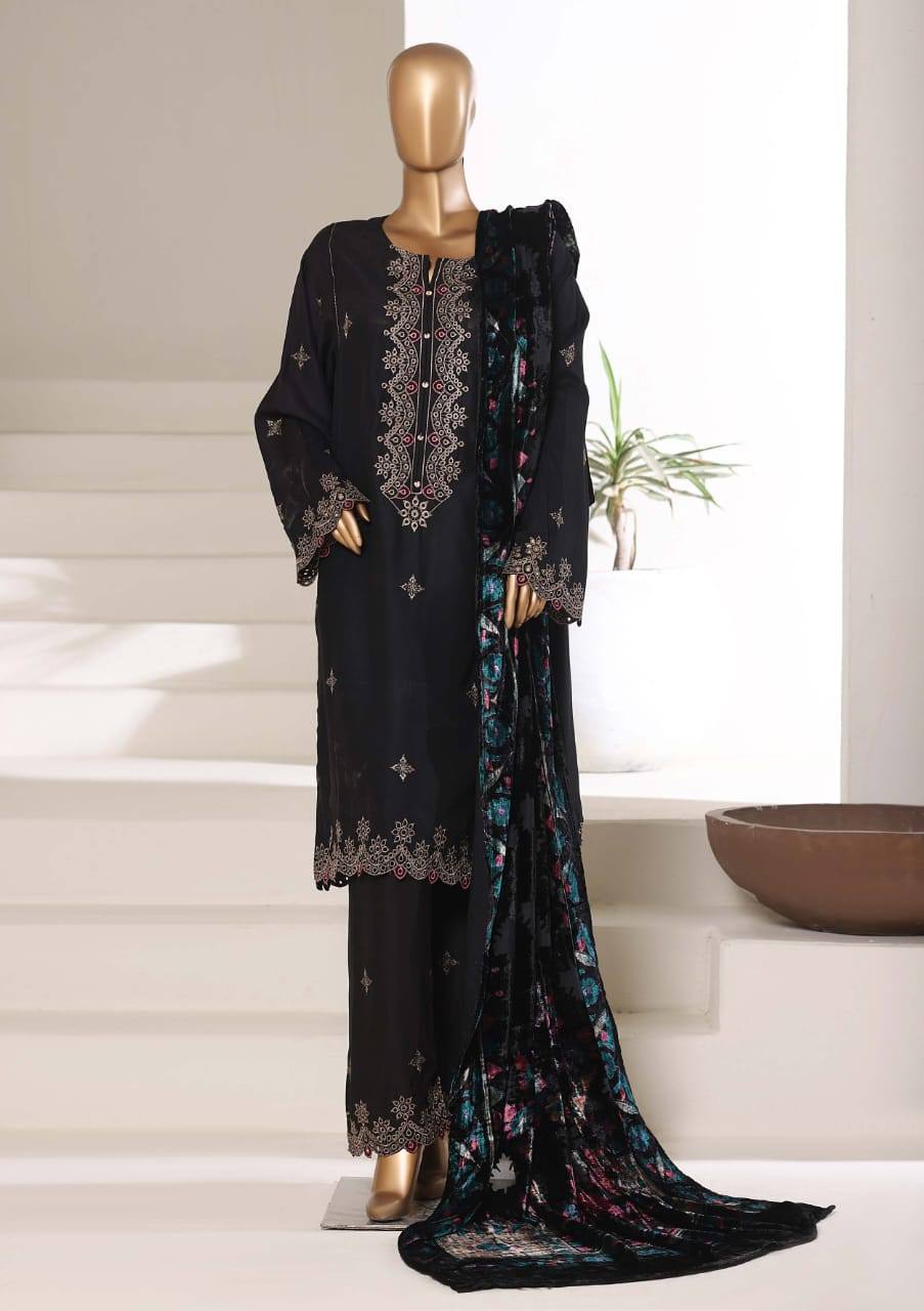 Sadabahar Stitched 3 Piece Luxury Viscose With Palachi Shawl | D.No.004