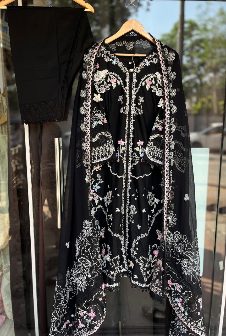 Qalamkar Sahil Lawn 2026 | Liana | Black Embroidered Lawn Suit