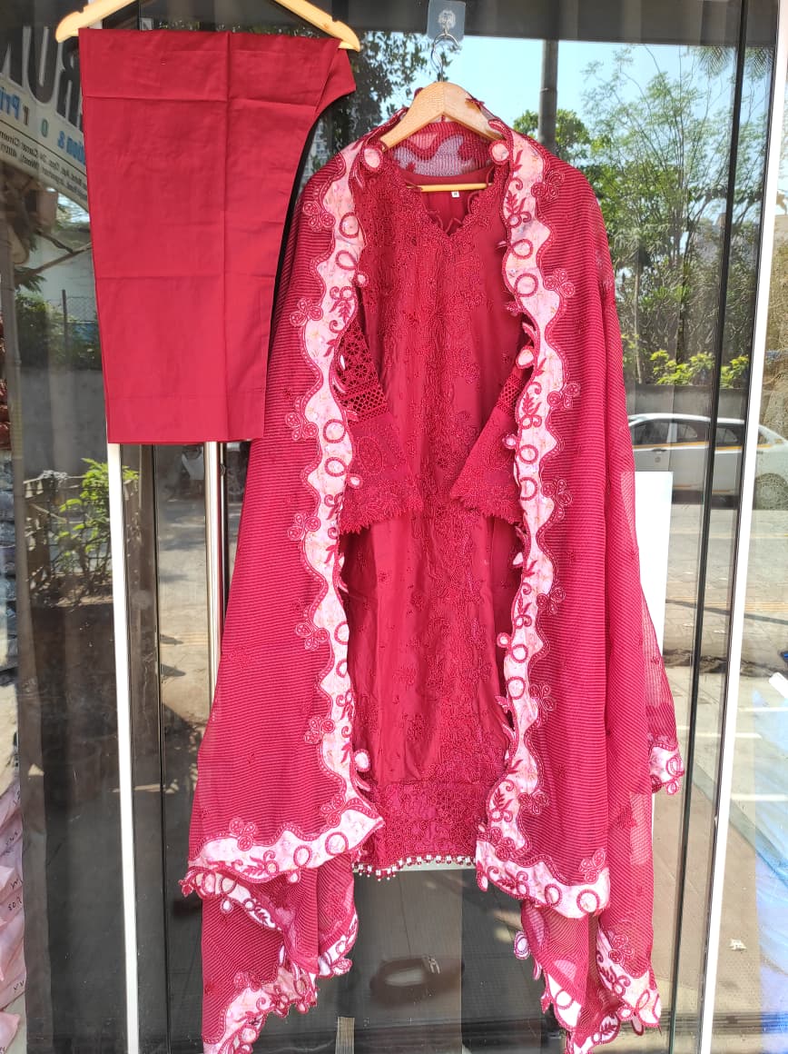 Qalamkar Sahil Lawn 2026 | Nelam | Maroon Embroidered Lawn Suit