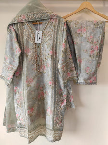 Floral printed organza set - Sea Green