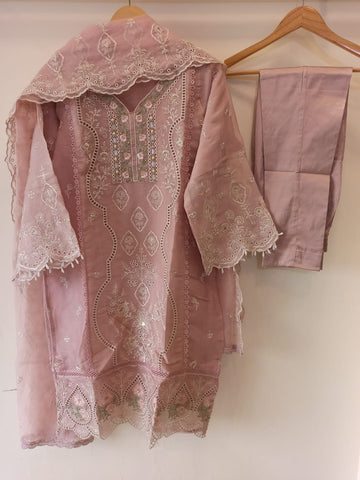 Light Pink Laser Embroidery Organza Pret
