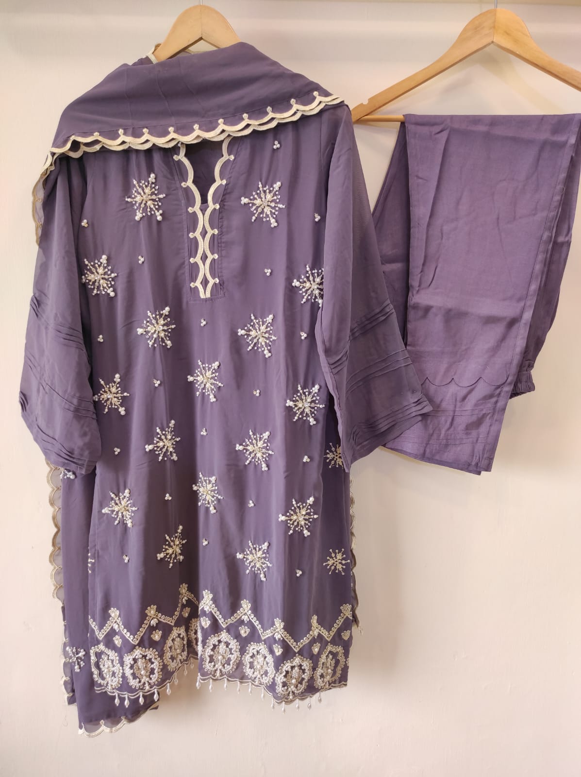 Royal Purple Pearlwork Kurta Set