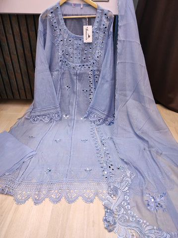 Powder Blue Khaadi Net Semi-stitched Frock