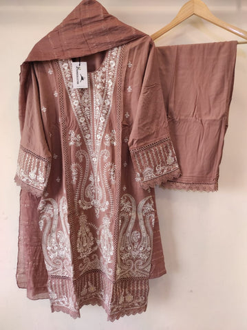 Nude Brown Embroidered Suit