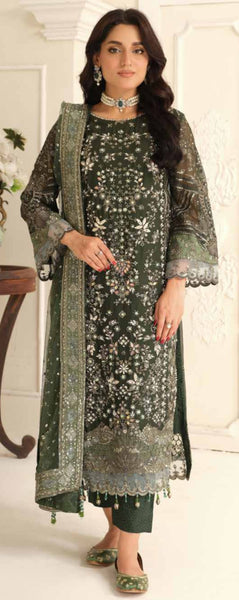 Embroidered Chiffon Design | Bottle Green