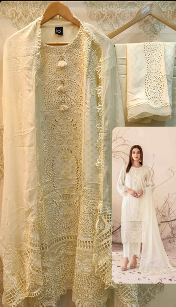 Off White Semi-stitched Lawn