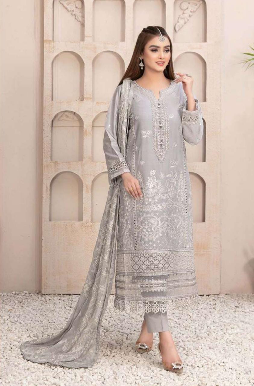 NEZARAH BY TAWAKKAL 3 Piece Un Stitched Suit - D-9160
