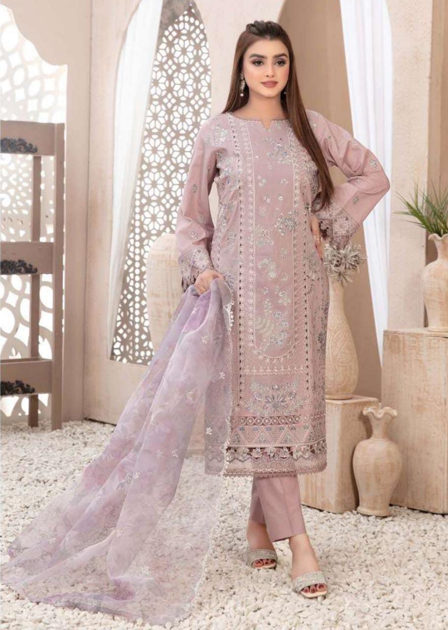 NEZARAH BY TAWAKKAL 3 Piece Un Stitched Suit - D-9155