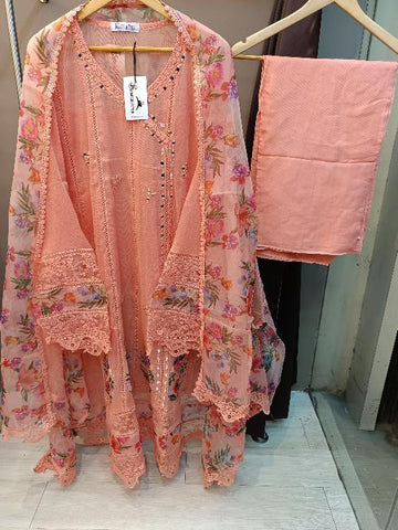 Peach Khaadi Net Semi-stitched Anarkali