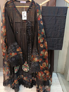 Black Khaadi Net Semi-stitched Anarkali