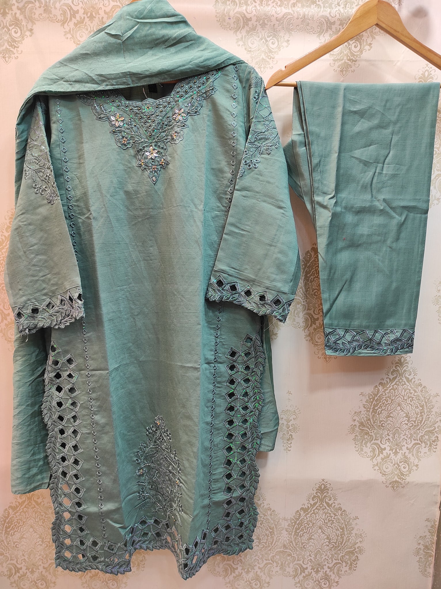 Rayon Cutwork Embroidered Suit