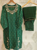 Green Raw Silk Kurta Set