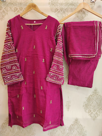 Hot Pink Khaadi Net Kurta Set