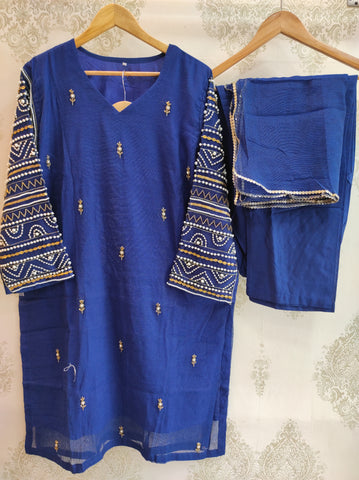 Blue Khaadi Net Kurta Set