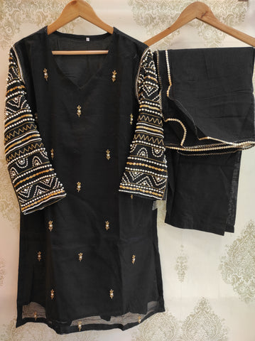 Black Khaadi Net Kurta Set