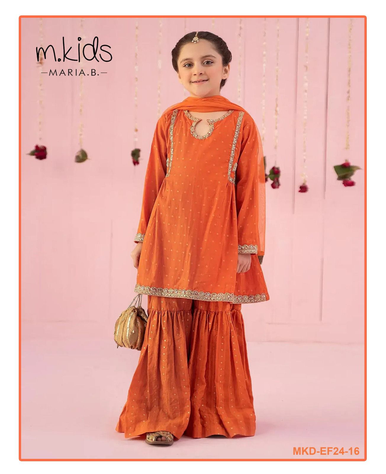 3 Piece Embroidered Raw silk Suit | MKS-EA25-53-ORANGE