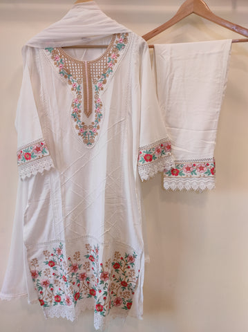White and Golden Embroidered Kurta Set