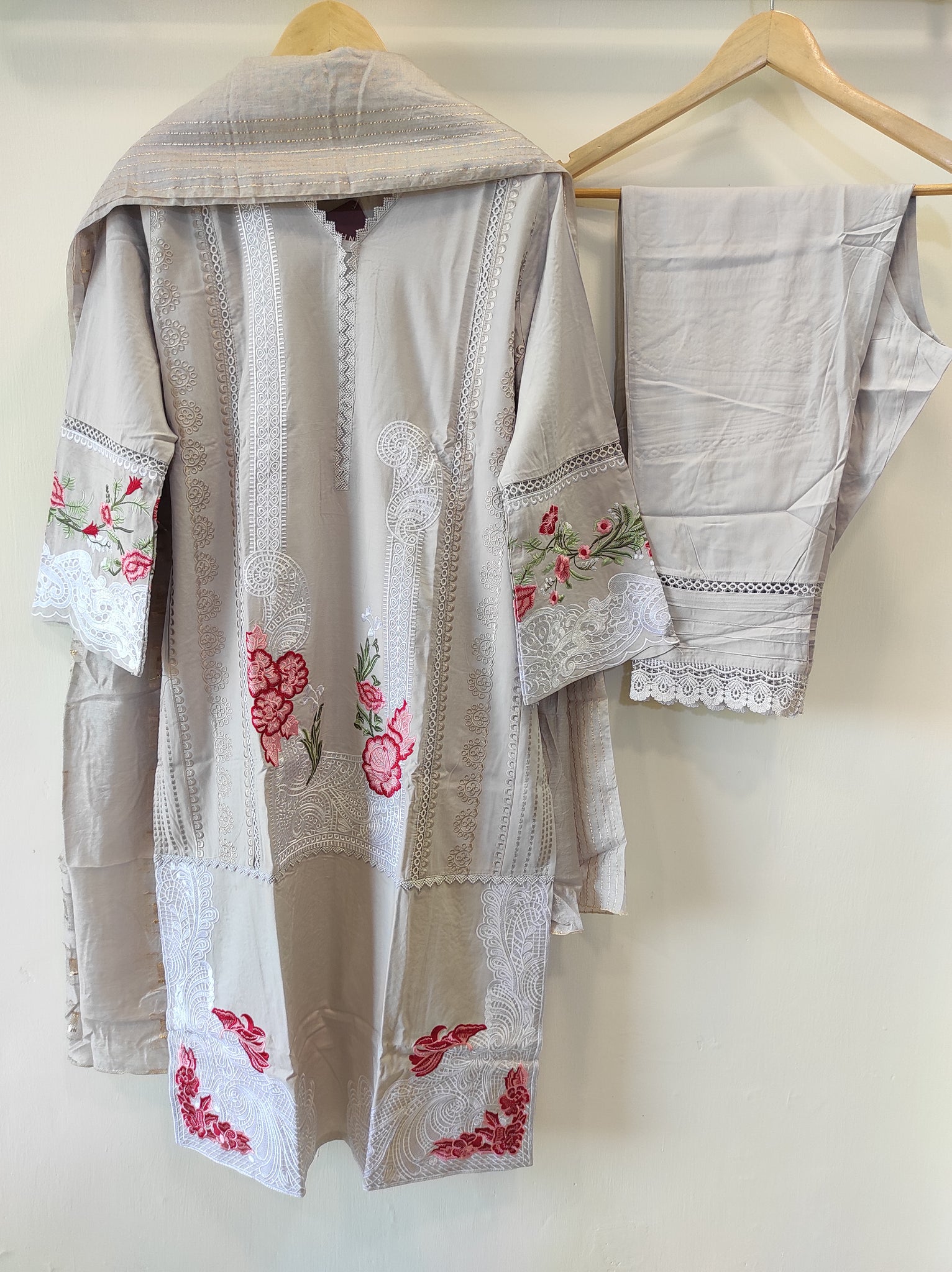 Light Grey Embroidered Kurta Set