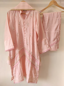 Pastel Peach Muslin Kurta Set