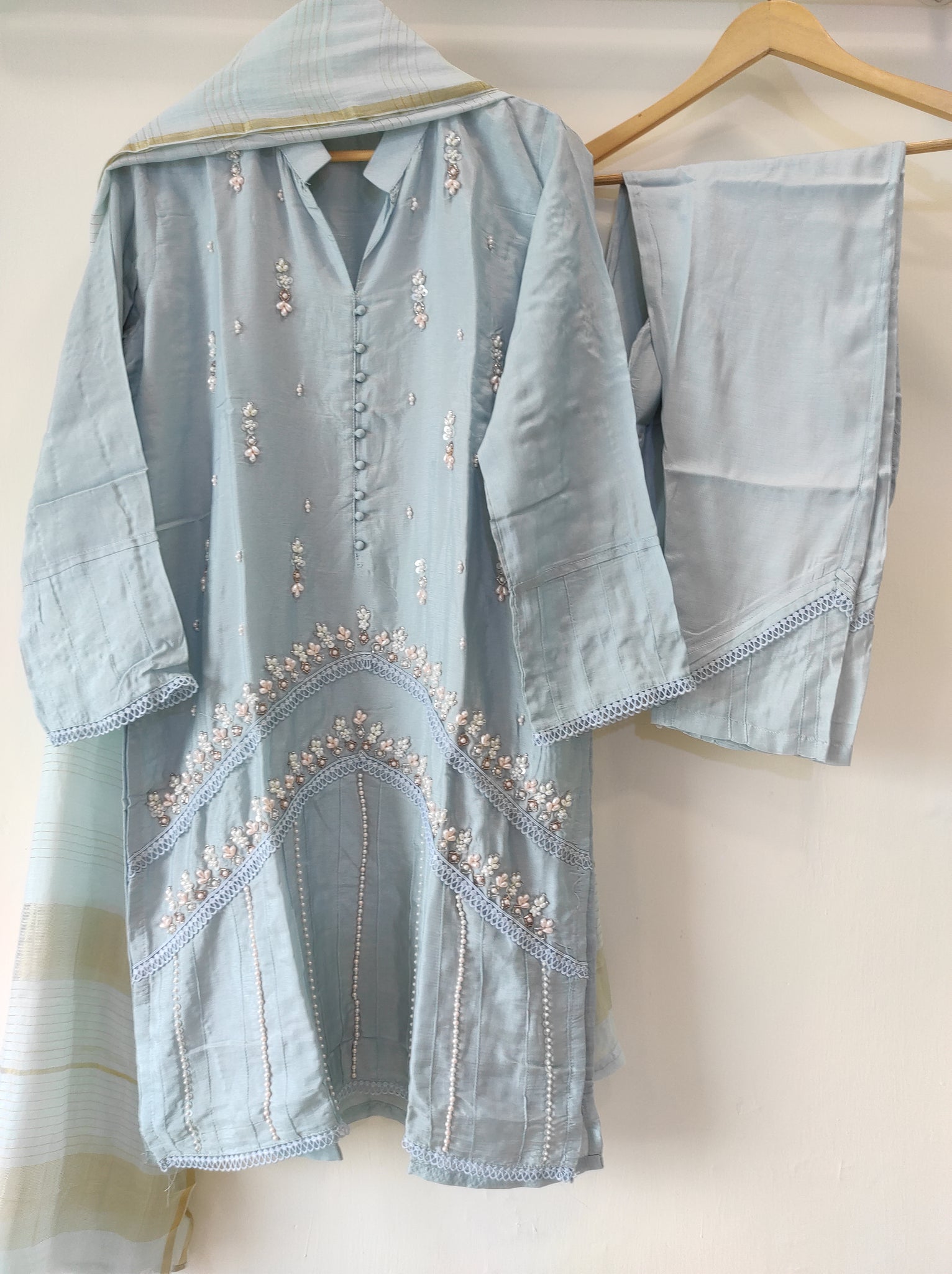 Ice Blue Muslin Kurta Set