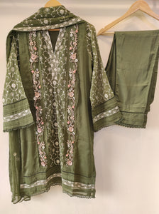 Olive Green Organza Kurta Set