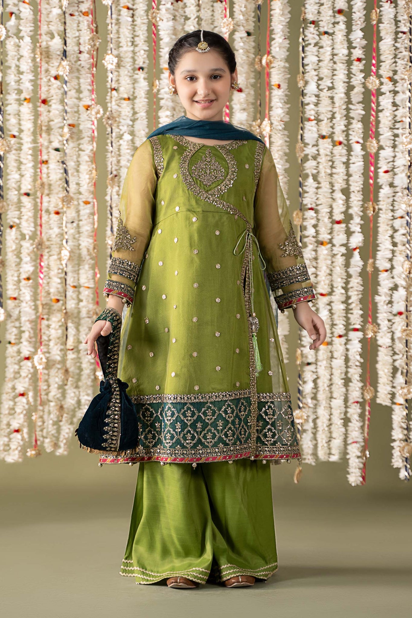 3 Piece Embroidered Organza Suit | MKS-EF25-21-Green-2-4