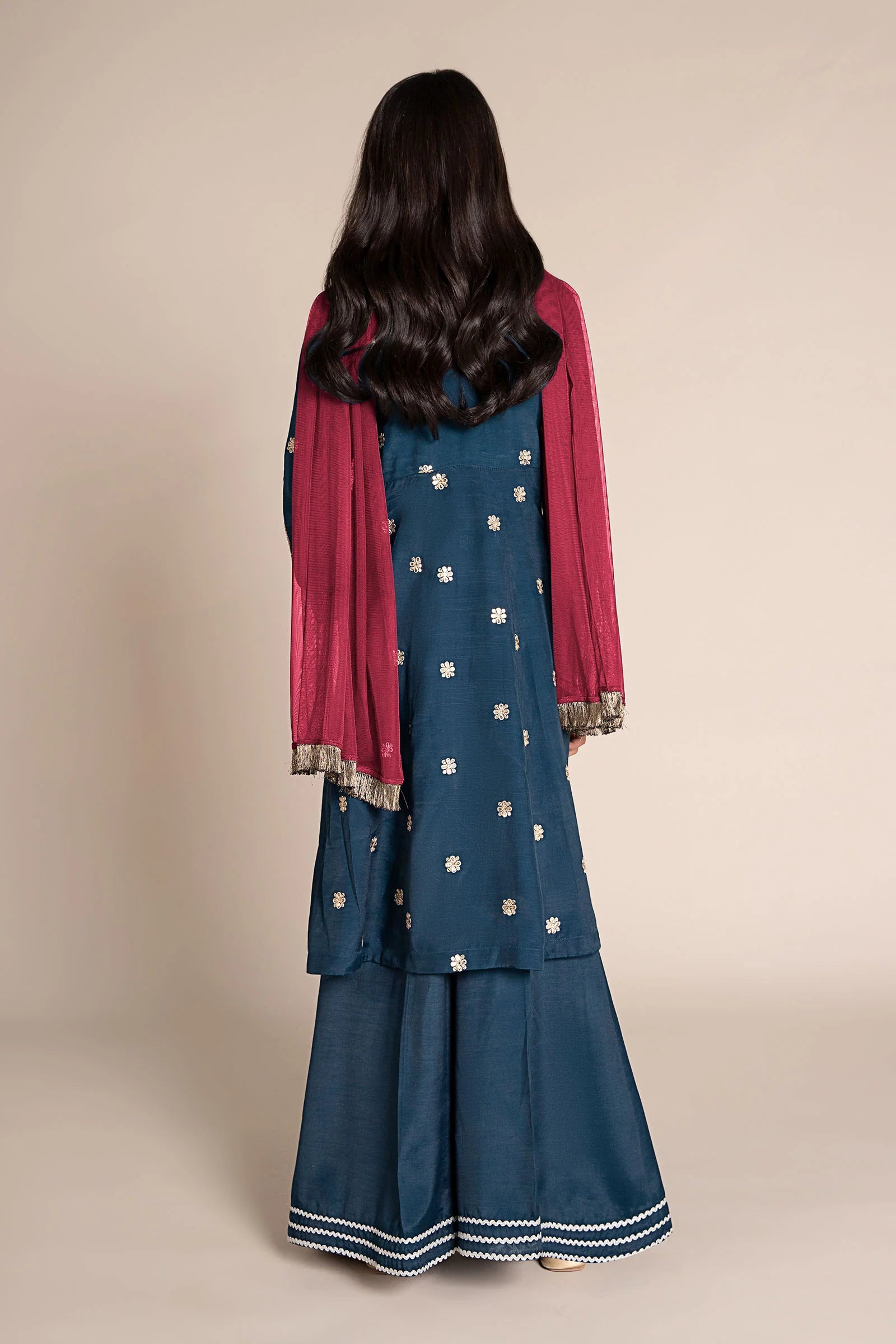 3 Piece Embroidered Raw silk Suit | MKS-EF25-07-Teal-2-4