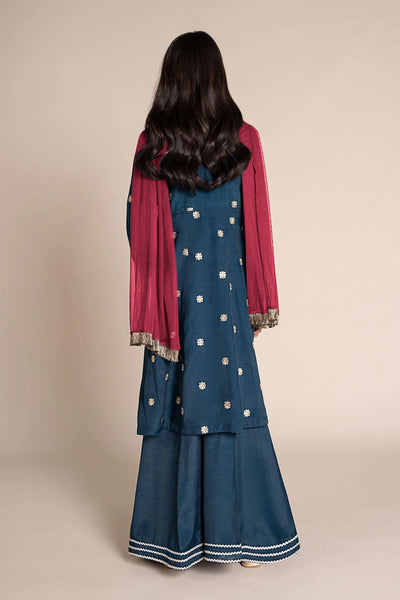 3 Piece Embroidered Raw silk Suit | MKS-EF25-07-Teal-2-4