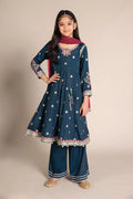 3 Piece Embroidered Raw silk Suit | MKS-EF25-07-Teal-2-4