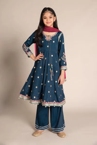 3 Piece Embroidered Raw silk Suit | MKS-EF25-07-Teal-2-4