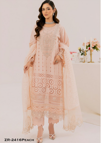 Zahra Rubab Chikankari | Ready To Wear | ZR-2416 | Peach