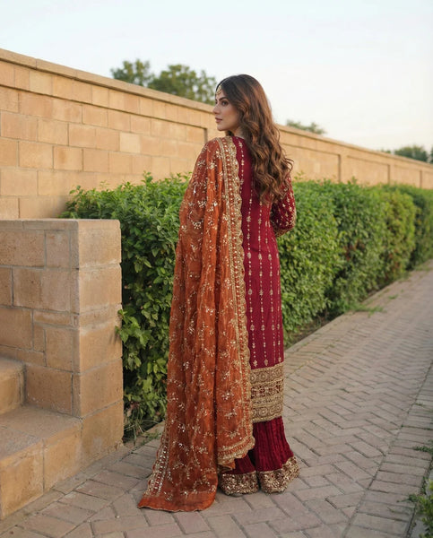 Mehroon Wedding Collection sharara |RTW