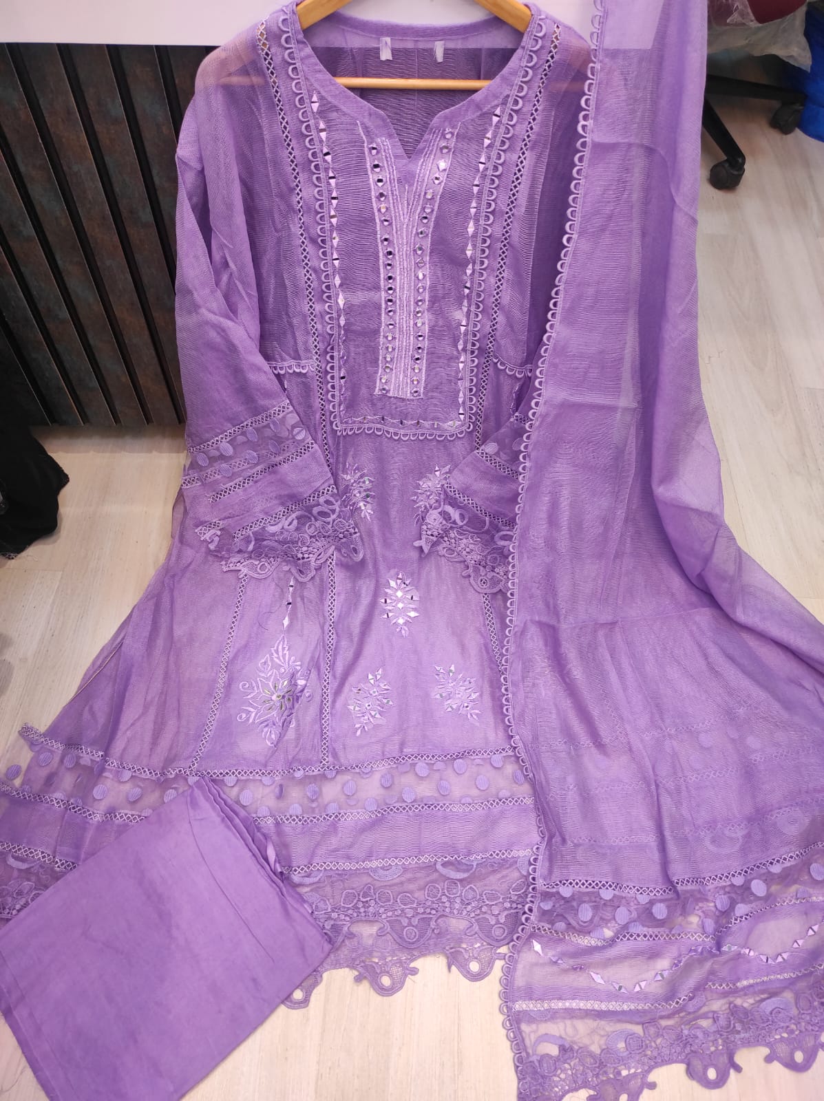 Lilac Khaddi Net Semi-stitched Kurta Set