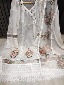 White Khaddi Net Semi-stitched Angarkha