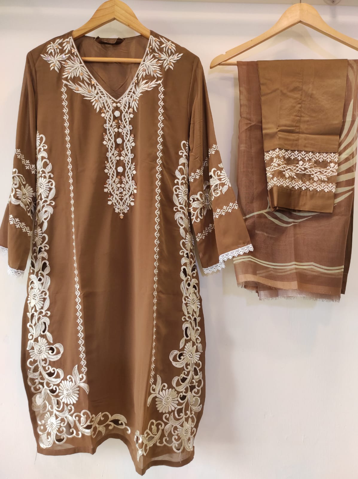 Brown Georgette Cutwork Tunic